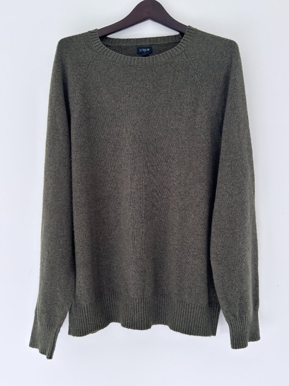 J Crew Mens Crewneck Sweater 2XL Olive Green Lambswool Blend AA027 Warm 25x271/2
